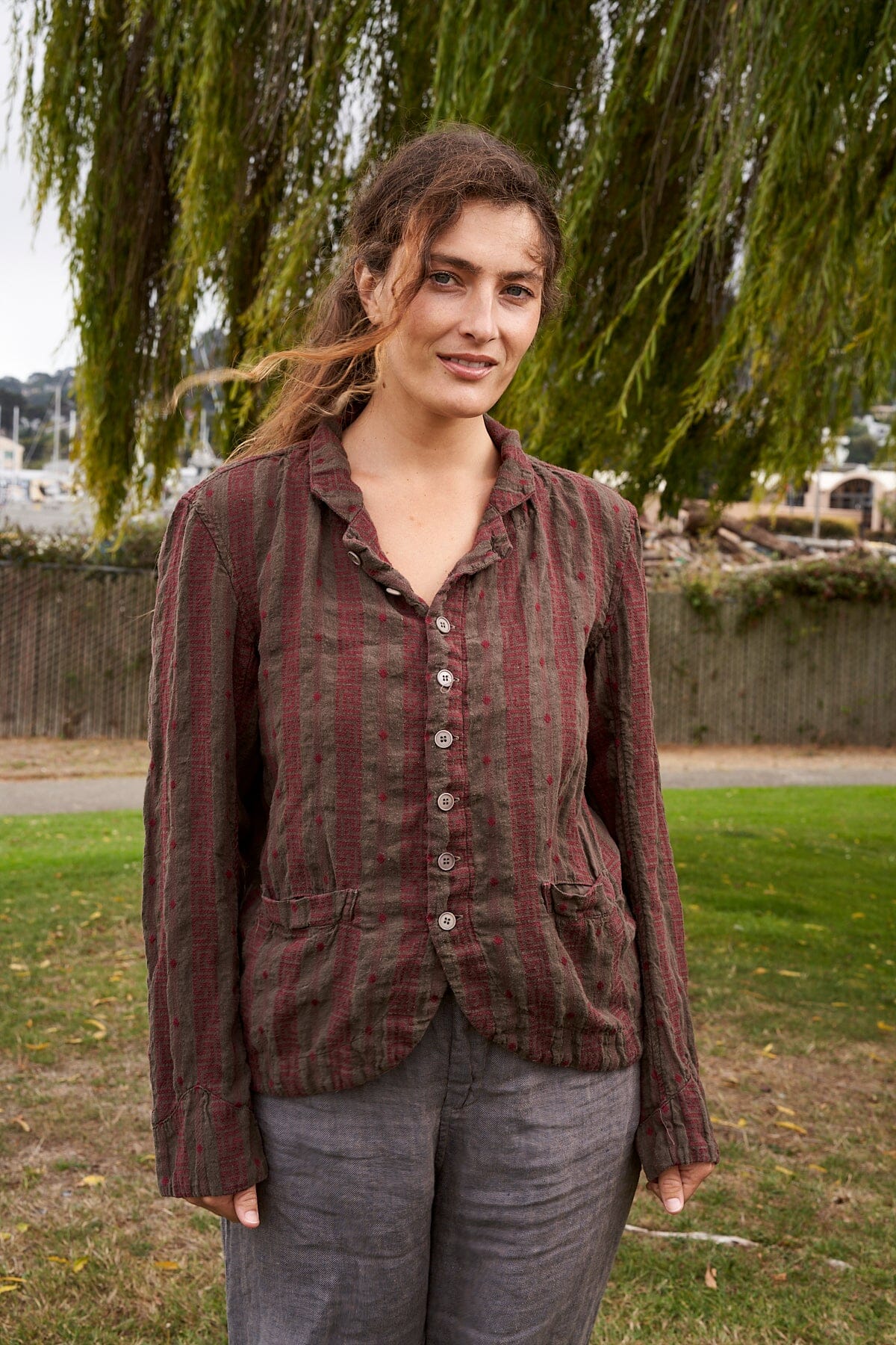 Dree Jacket - Linen Jacquard A50 - Linen Jacquard CP Shades oliveto 857