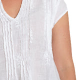 Regina Cap Sleeve - Embroidered Linen S10 - White Linen Tops CP Shades 