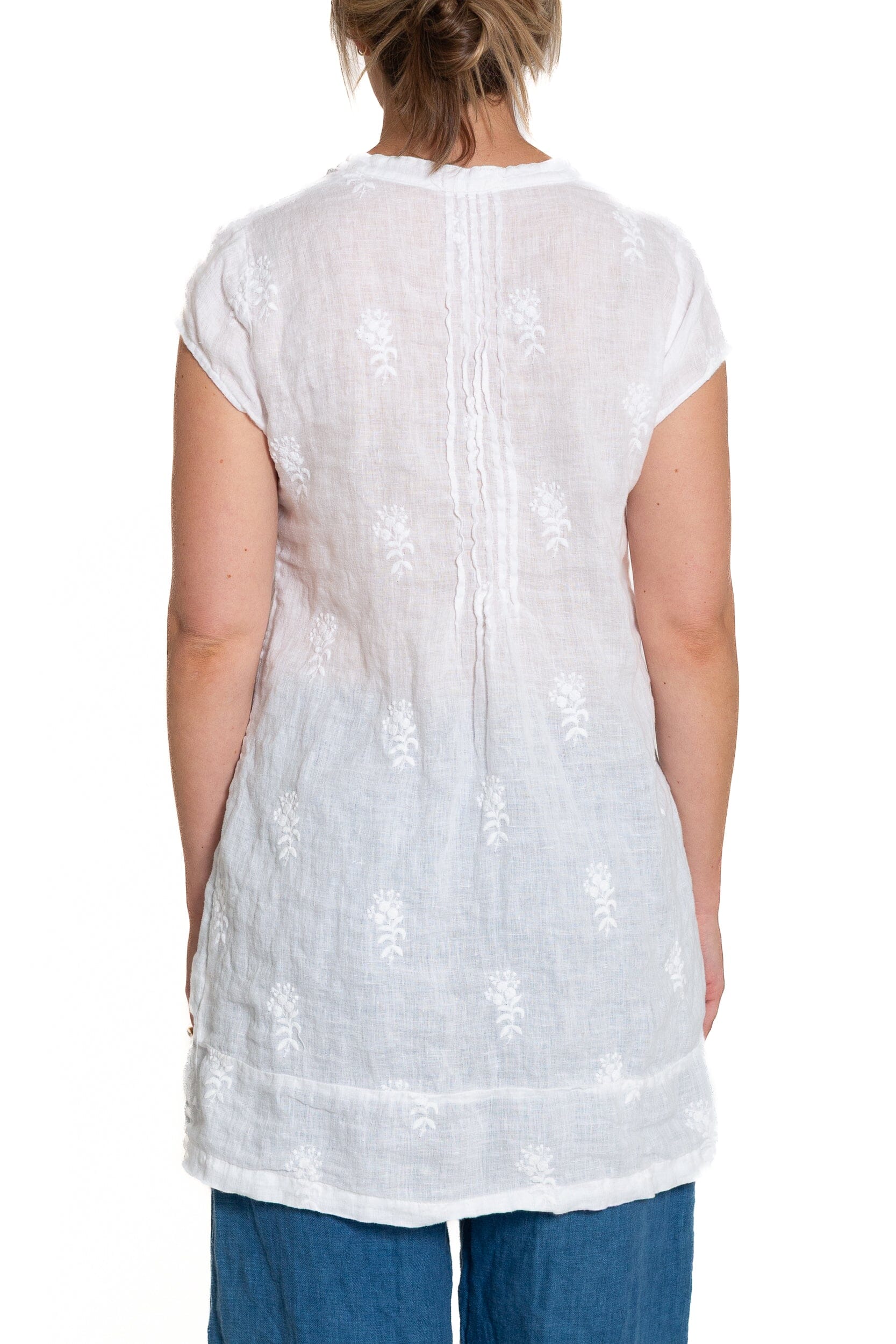 Regina Cap Sleeve - Embroidered Linen S10 - White Linen Tops CP Shades 