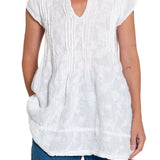 Regina Cap Sleeve - Embroidered Linen S10 - White Linen Tops CP Shades white 529