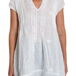 Regina Cap Sleeve - Embroidered Linen S10 - White Linen Tops CP Shades white 246