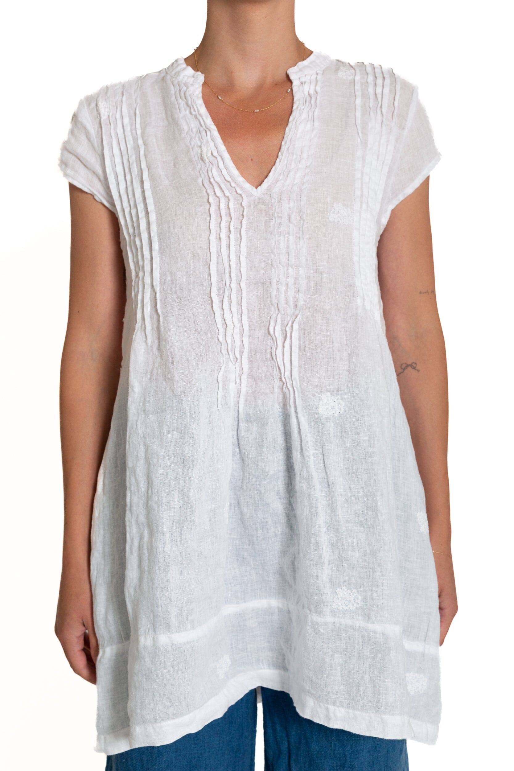 Regina Cap Sleeve - Embroidered Linen S10 - White Linen Tops CP Shades white 246