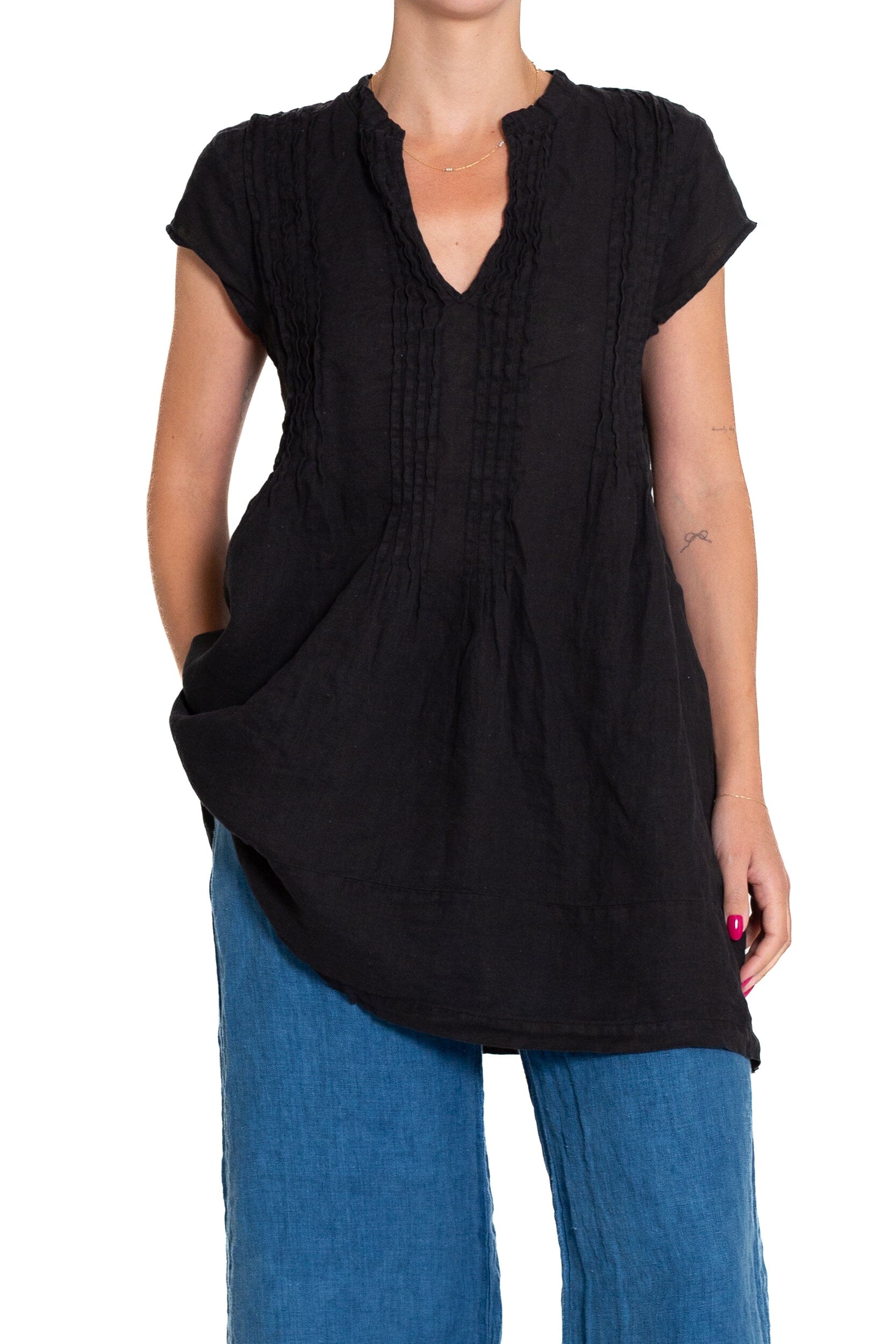 Regina Cap Sleeve S10 - Linen Tops CP Shades black