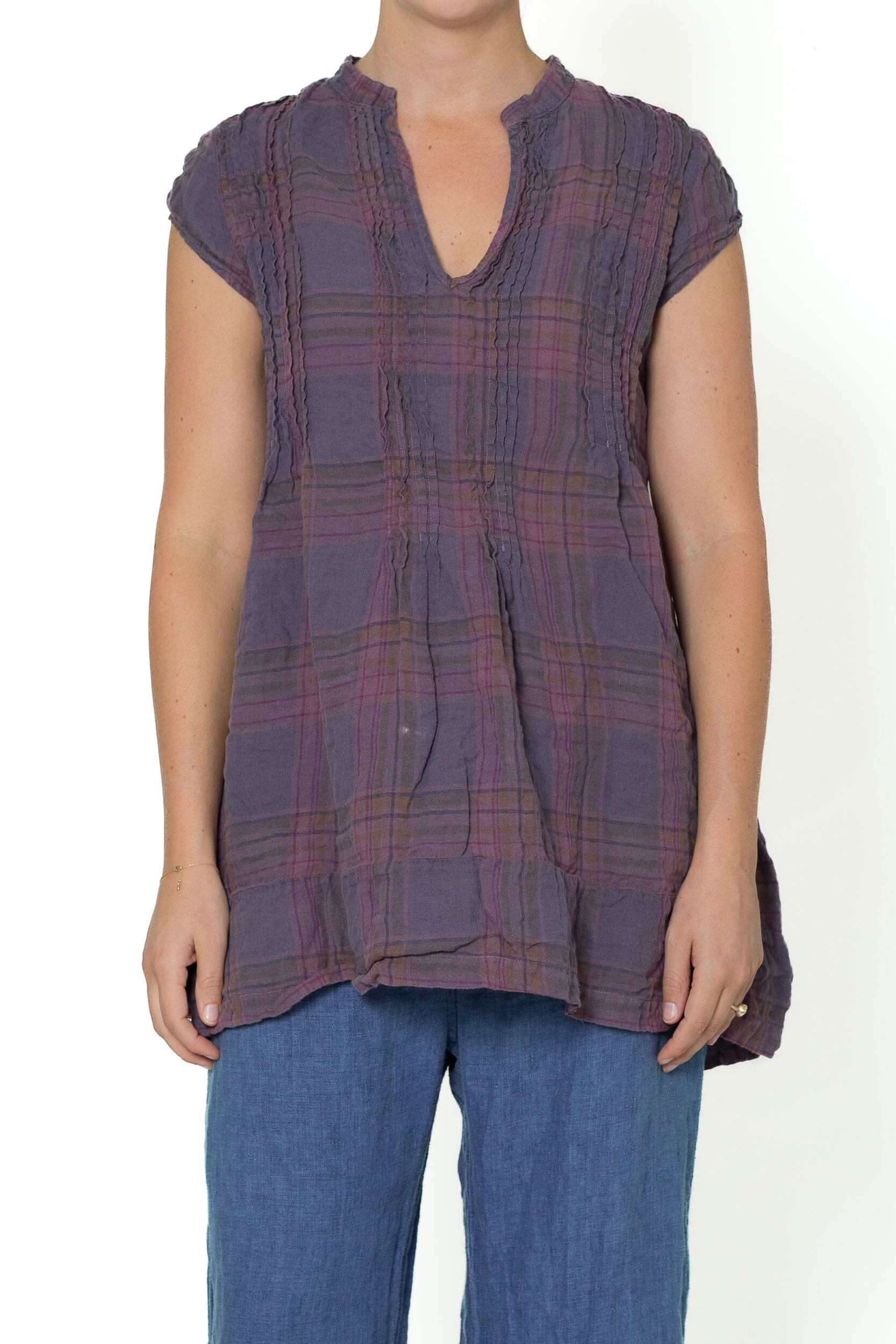 Regina Cap Sleeve - Yarn Dye Linen S91 - Yarn Dyed Linen Sale CP Shades puce 5253
