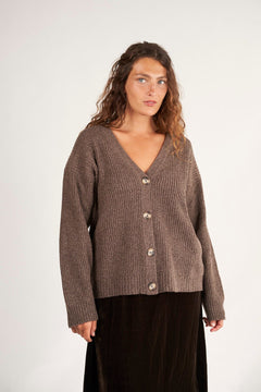 Rib Cardigan Sweater A80 - Fall Cashmere CP Shades Cedar Taupe