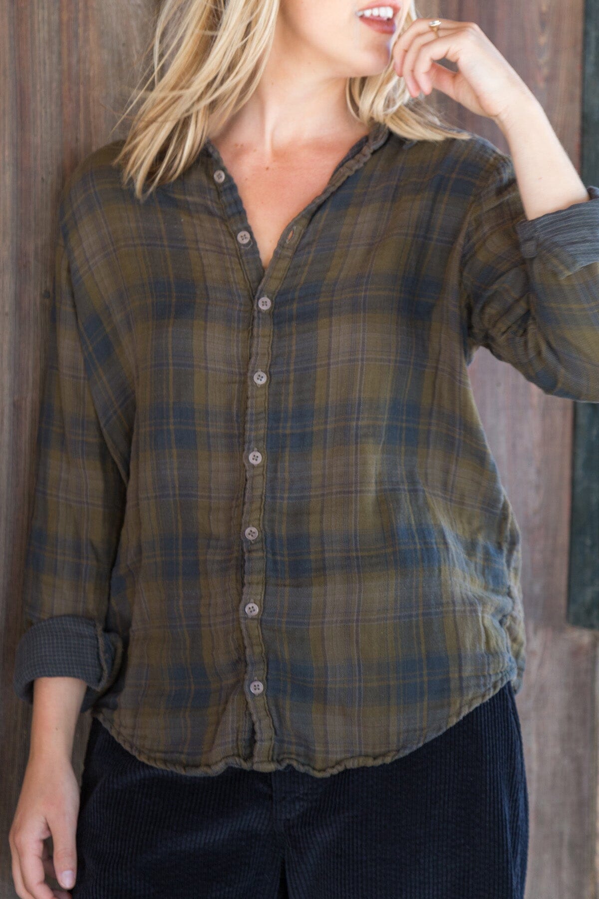 Romy - Double Cotton Gauze Plaid A2 - Cottons CP Shades oliveto 673
